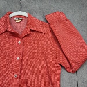 Vintage 70s Shirt‎ Red Butterfly Collar Button Down Disco Retro Lounge Medium